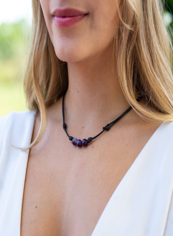Luck Strings Genuine Amethyst Choker Necklace - Handmade Adjustable Wax Cord Jewelry for Meditation, Spiritual Healing, and Boho Style Gift for Men & Women - Image 4